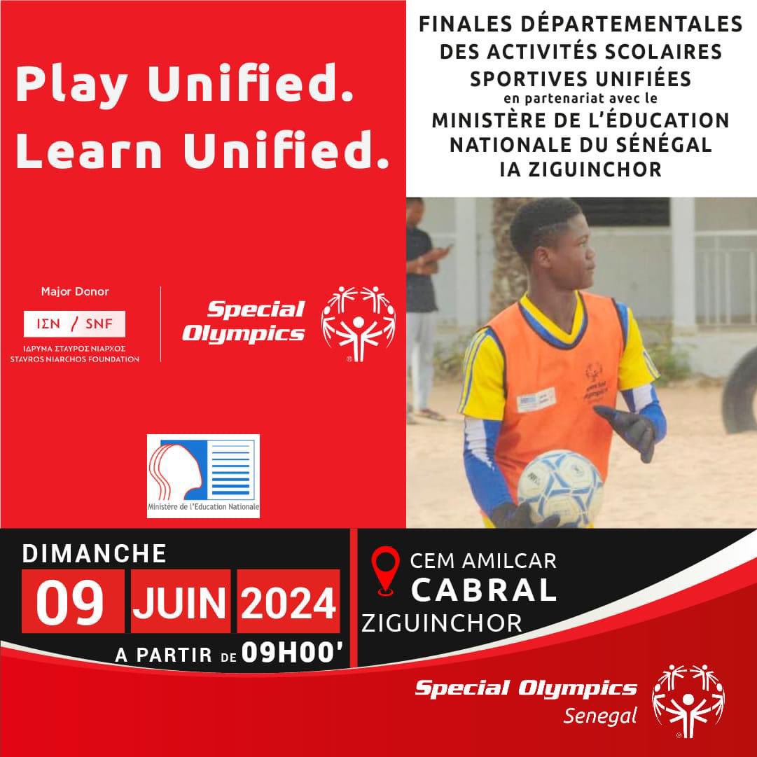 sosenegal's tweet photo. #Ziguinchor vibrera, ce dimanche 09 juin, au rythme des finales départementales du #PlayUnified #LearnUnified.
Quelle #équipes représenteront l'inspection d'académie de Ziguinchor à la finale nationale ?
#ChooseToInclude
#UnifiedSchools
#UnifiedChampion
#unifiedsports https://t.co/gBPziDalZF