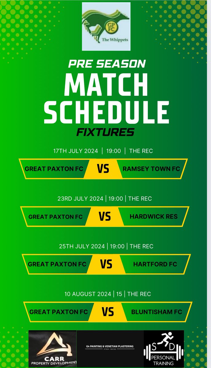 Pre season fixtures are filling up nicely, We still have availability for the 3rd and 17th of August home or away. Please get in touch if you’re available. #whippets #UTW #Yellows 🟢🟡 <a href="/CambsFA/">Cambridgeshire FA</a> <a href="/HuntsFA/">Huntingdonshire FA</a> <a href="/CambsLeague/">Cambs County League</a>