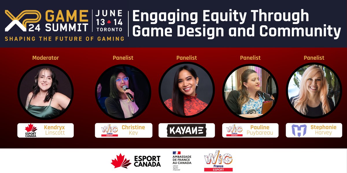 Ready to level up?

Join us at the XP Game Summit (<a href="/XPGamingInc/">XP Gaming Inc.</a>) for an epic panel on creating equity through game design &amp; community!

Moderator <a href="/Kendryx_/">Kendryx</a> will be joined by <a href="/Kayane/">Kayane</a>, Pauline Puybareau, Christine Kev, &amp; <a href="/missharvey/">FLY missharvey</a> on Thurs, June 13th at 1:30pm!

See you there🇨🇦🇫🇷