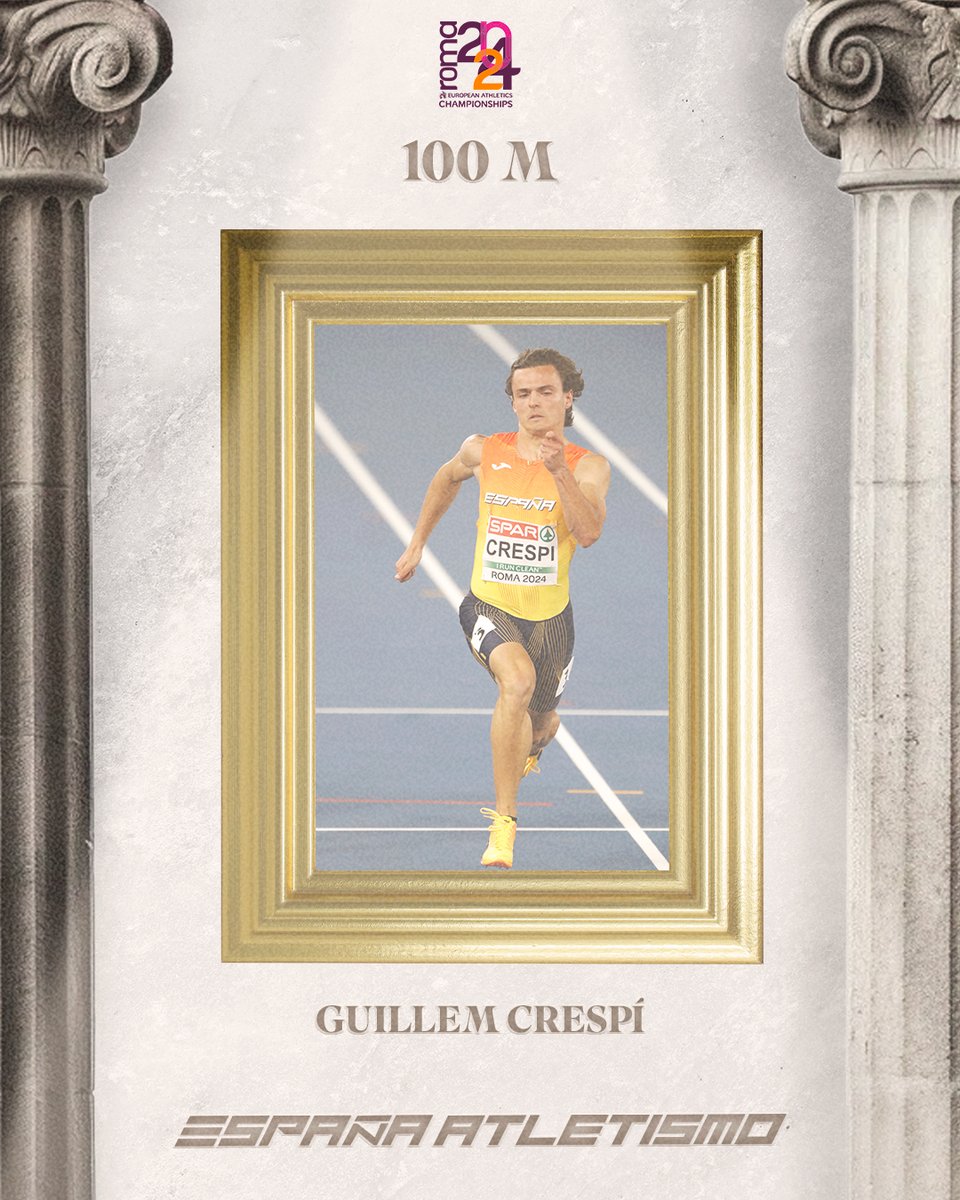 atletismoRFEA's tweet photo. 𝙑𝙚𝙧 𝙥𝙖𝙧𝙖 𝙘𝙧𝙚𝙚𝙧

Guillem Crespí 🇪🇸 en la gran final de 100 m
@earoma2024

MOMENTAZO ⏰ 22:53h 

A cerrar una gran noche de atletismo 💪💪💪

#EspañaAtletismo #PasiónPorCompetir

📺 @teledeporte
📊 https://t.co/Vp4O1dypKu https://t.co/kc5GFdPGpy