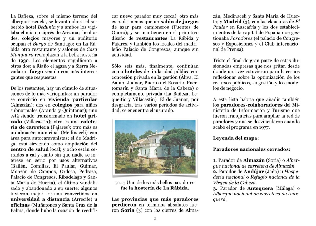 paradorestk's tweet photo. Desde 1928 a hoy han cerrado o abandonado la Red nada menos que 45 @paradores, entre nacionales y franquiciados. En este cuadro-resumen puedes ver en qué se han convertido uno por uno en la actualidad. Y comprobar dónde estaban exactamente. https://t.co/g5dtbnenCc
