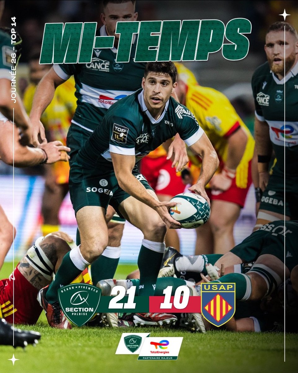 RugbyPassioon's tweet image. #SPUSAP @top14rugby @CanalplusRugby 
Après une entame cata, l'USAP est quand même encore vivant à la pause. On a retrouvé les catalans en fin de 1ere mi-temps. Vu le score à La rochelle ça serait trop bête pour eux. Ils doivent aller chercher cette victoire et la qualif