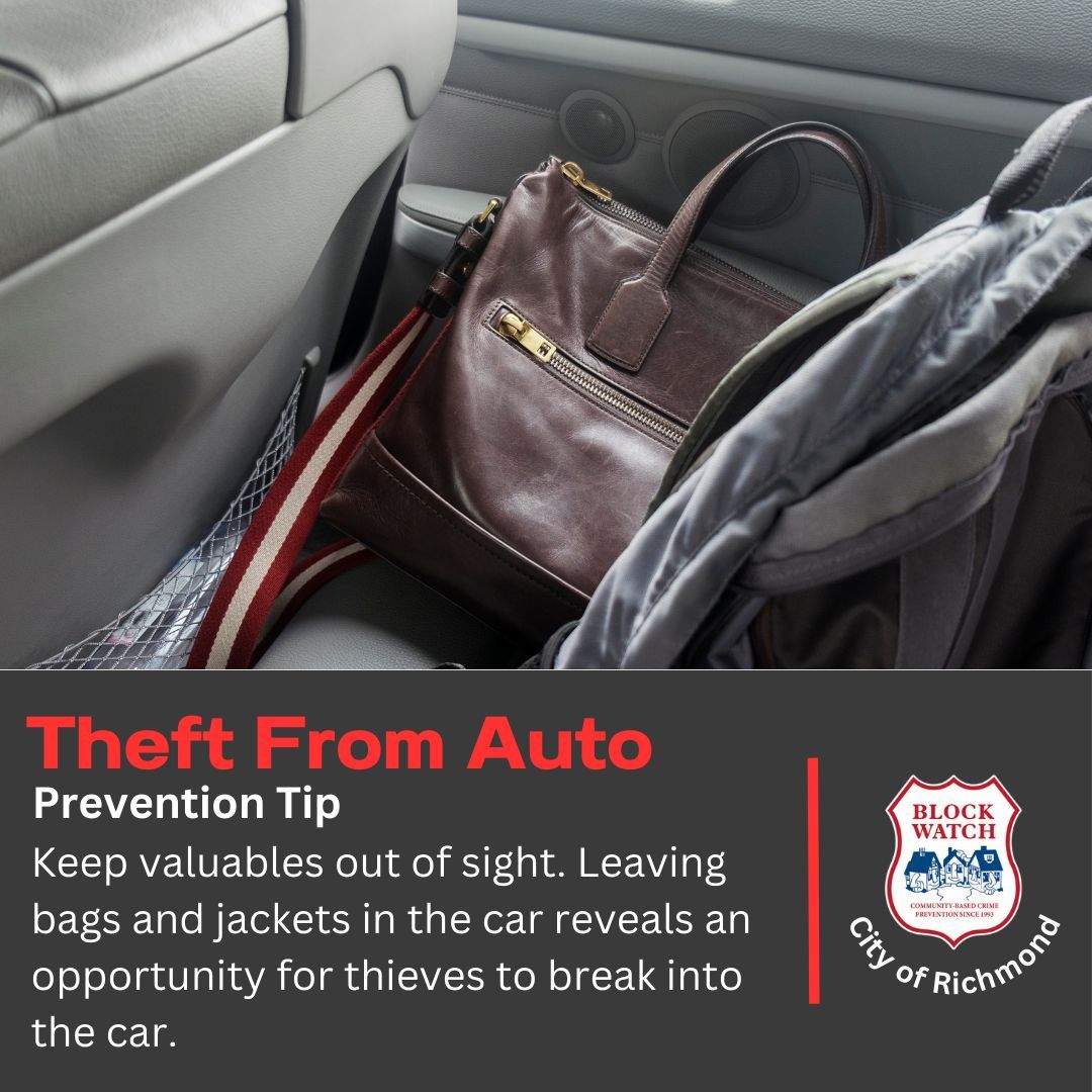 RmdBlockWatch's tweet image. Keep your valuables out of sight or remove them from the car completely.

#CrimePrevention #LockOutAutoCrime