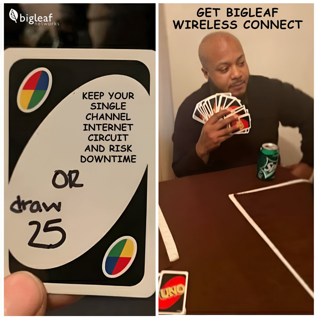 BigleafNetworks's tweet image. 🎮 Risk downtime with a single channel internet circuit, or choose Bigleaf Wireless Connect and keep your business running smoothly. What&apos;s your move? #BusinessContinuity #NetworkingSolutions #BigleafNetworks