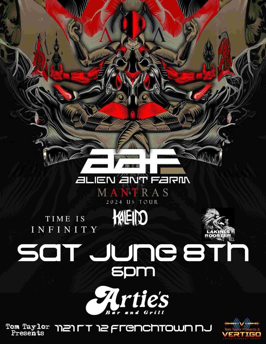 NEW JERSEY!!! LFG!! 🚀🤘

Catch us in Frenchtown tonight with Alien Ant Farm at Artie’s! 

📸 x <a href="/SSergentphotos/">Steve Sergent Photos</a> 
#kaleido #alienantfarm #mANTras #newjersey #frenchtown #concert