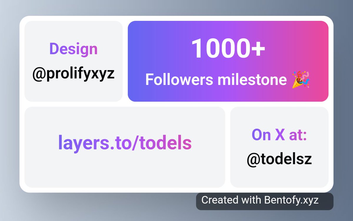 getbentofy's tweet photo. @todelsz Big Congrats on the milestone! 🔥 https://t.co/6PgnYcwhn2