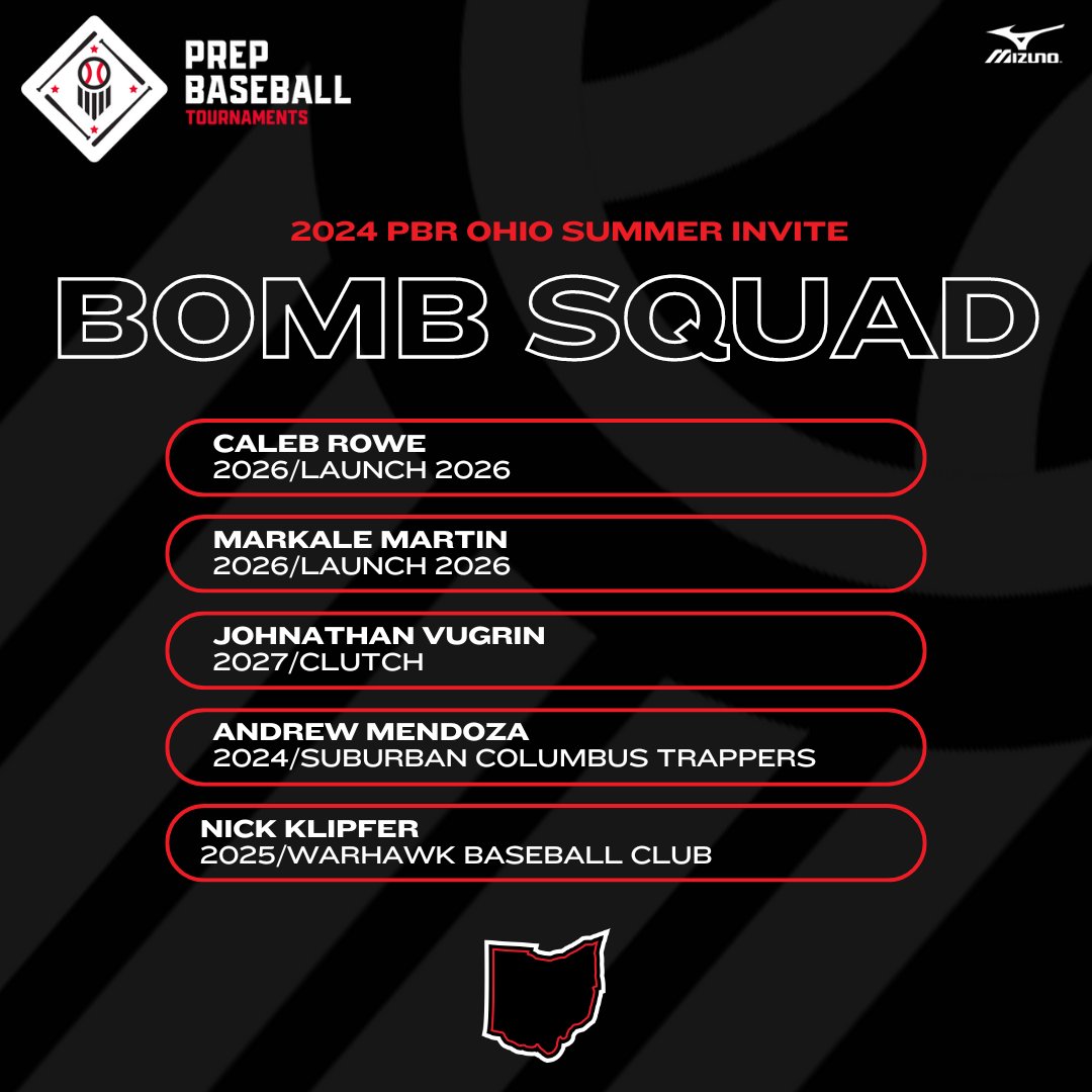 🏆2024 PBR Ohio Summer Invite🏆
💣Bomb Squad from Friday, 6/7/24!💣

💣 <a href="/CalebRowe151515/">Caleb</a>
💣 <a href="/martinmarkale1/">Markale martin</a>
💣 Johnathan Vugrin
💣 <a href="/DrewMendoza06/">Andrew Mendoza</a>
💣 <a href="/Nick_Klipfer06/">Nick</a>
💣 Henry Close
💣 <a href="/MaxAlbert112/">Maxwell Albert</a>
💣 <a href="/JaxMcpeek/">Jax McPeek</a>
💣 <a href="/BrodyDriskel/">Brody Driskel</a>
💣 <a href="/LukePollock2027/">Luke Pollock</a>