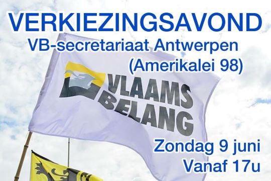 VBAntwerpen's tweet photo. Morgenavond iedereen welkom in het Antwerpse secretariaat van het Vlaams Belang (Amerikalei 98) vanaf 17u… tot middernacht! Om 21u toespraak van onze Antwerpse lijsttrekker: #FilipDewinter… ‘Na Vlaanderen, is het aan #Antwerpen! #AntwerpenWeerVanOns’ https://t.co/1PBywZj6vI