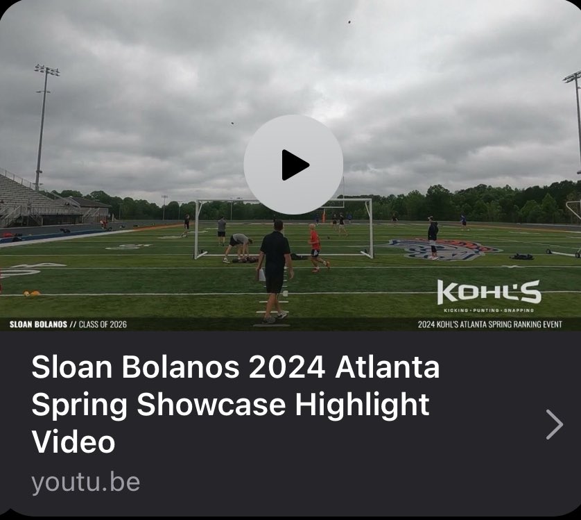 SloanFB13's tweet photo. Check out my 2024 Atlanta kohls showcase highlight video! Did well and got invited to the national scholarship camp! Can’t wait to prove myself among the best kickers from the country. @KohlsKicking @JamesWilhoit25 @ChandlerTygard @CoachJones_ftbl 

https://t.co/MQ1PT6SHqs https://t.co/LzxBApWpmY