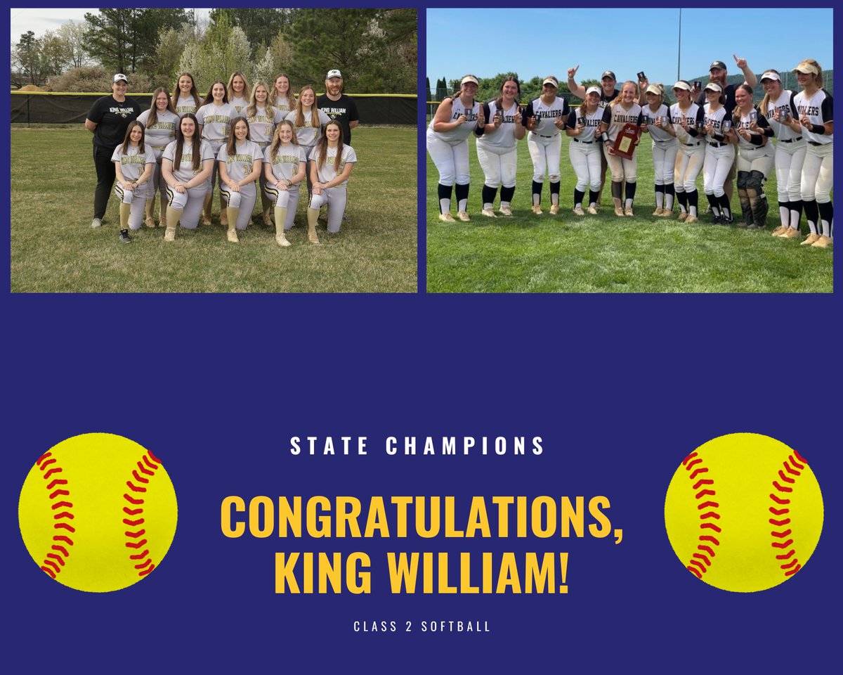VHSL_'s tweet photo. Congratulations to King William on winning the Class 2 softball championship with a 2-0 win over Randolph-Henry https://t.co/HnHfssWDME