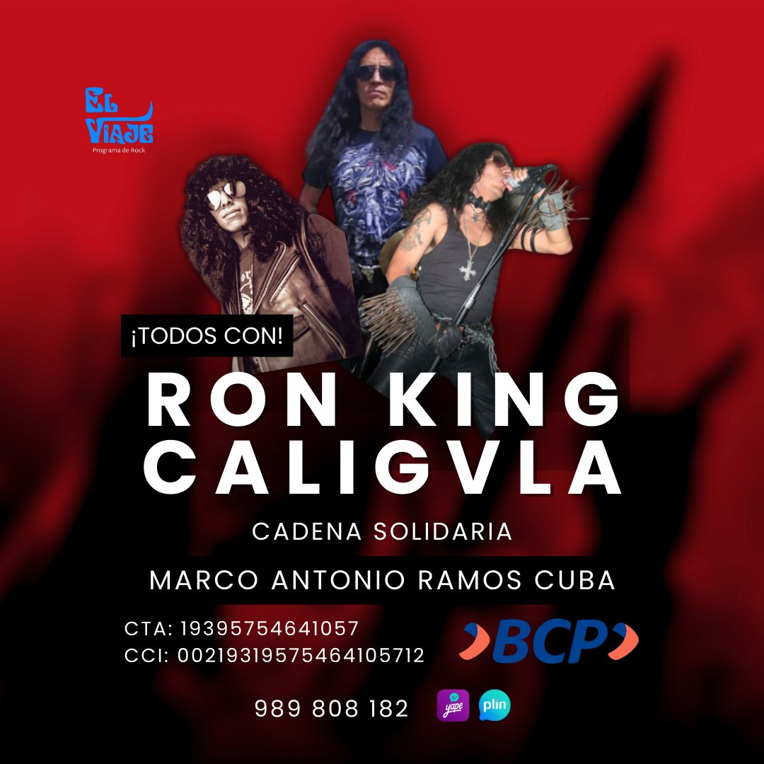 ElViajeDelRock's tweet photo. ¡Cadena Solidaria por la Salud de @ronkingcaligvla!

Estamos uniendo fuerzas para apoyar a nuestro querido Ron King Caligvla, quien necesita de nuestra ayuda económica para cubrir gastos médicos esenciales. 

Yape - Plin: 989808182

#peru #rock #rockperuano #metal #ayuda https://t.co/vGe697IWN2