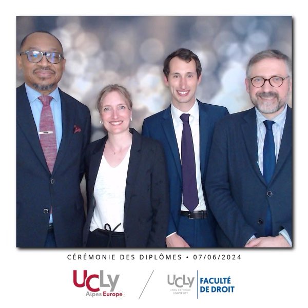 LouisTshibende's tweet photo. With my esteemed colleagues (Michel Cannarsa, Carole Petit and Louis Bertier) at our first UCLy Alpes Europe cohort’s graduation ceremony - June 7, Annecy https://t.co/0SnuadeoGt