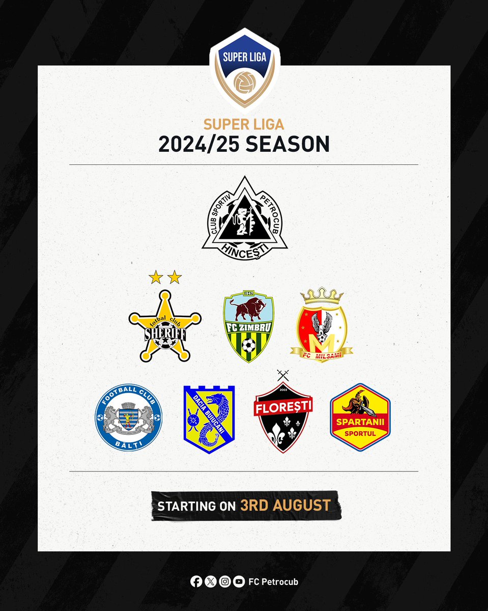 FC_Petrocub's tweet photo. Title holders ready to defend our throne!
π We're gearing up to kick off the 2024/25 Moldova Super Liga season on August 3rd ποΈ and we're more determined than ever to keep our crown!
#FCPetrocub #SuperLigaChampions #TitleDefenders" https://t.co/YZA8v0Eyz9