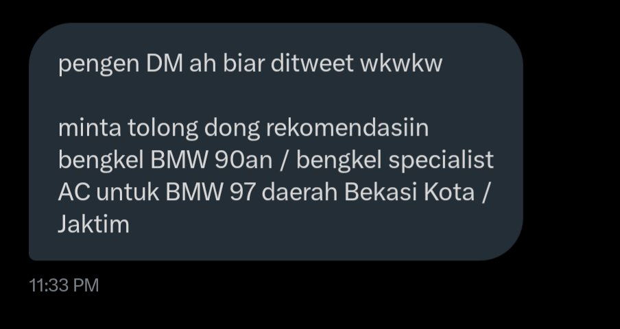 TanyaMobilBase's tweet photo. pengen DM ah biar ditweet wkwkw

minta tolong dong rekomendasiin bengkel BMW 90an / bengkel specialist AC untuk BMW 97 daerah Bekasi Kota / Jaktim https://t.co/5c3HfIZJ4A