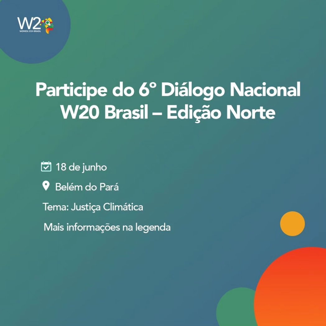 Neste Dia Mundial dos Oceanos ressaltamos o quão a proteção dos oceanos e a equidade de gênero, etnia e raça estão intrinsecamente ligadas. Justiça Climática é o tema do 6o Diálogo Nacionak W20 Brasil - Edição Norte. Inscrições gratuitas em sympla.com.br/evento/6-dialo…
