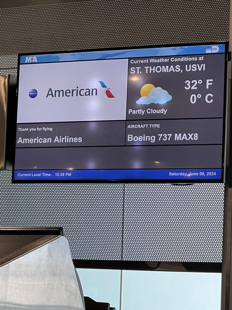 WhatchUDoin, St Thomas? I’m not quite sure I packed properly for this when I left Dallas and being alerted to this at <a href="/iflymia/">Miami Int'l Airport</a> 😳