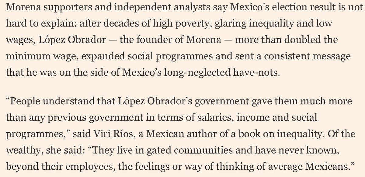 #Mexico: You won't read this in the U.S. mainstream; why #Morena won a smashing landslide victory. U.S. reporters need to leave the Zona Rosa and listen to ordinary Mexicans. <a href="/ajcorchado/">Alfredo Corchado</a> <a href="/jomaburt/">Dr. Jo-Marie Burt</a>  ft.com/content/9bf9d8…