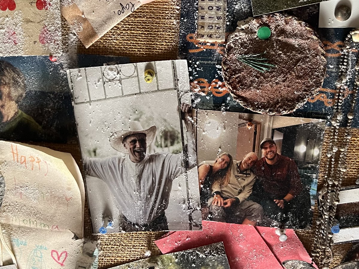 For the memory wall that Gus makes in Episode 4 of S3 to commemorate those lost to the sick, the art department invited crew members to contribute photos of their loved ones. In the center is Jim Mickle’s beloved dad, who died two years ago today. 💔 #sweettooth