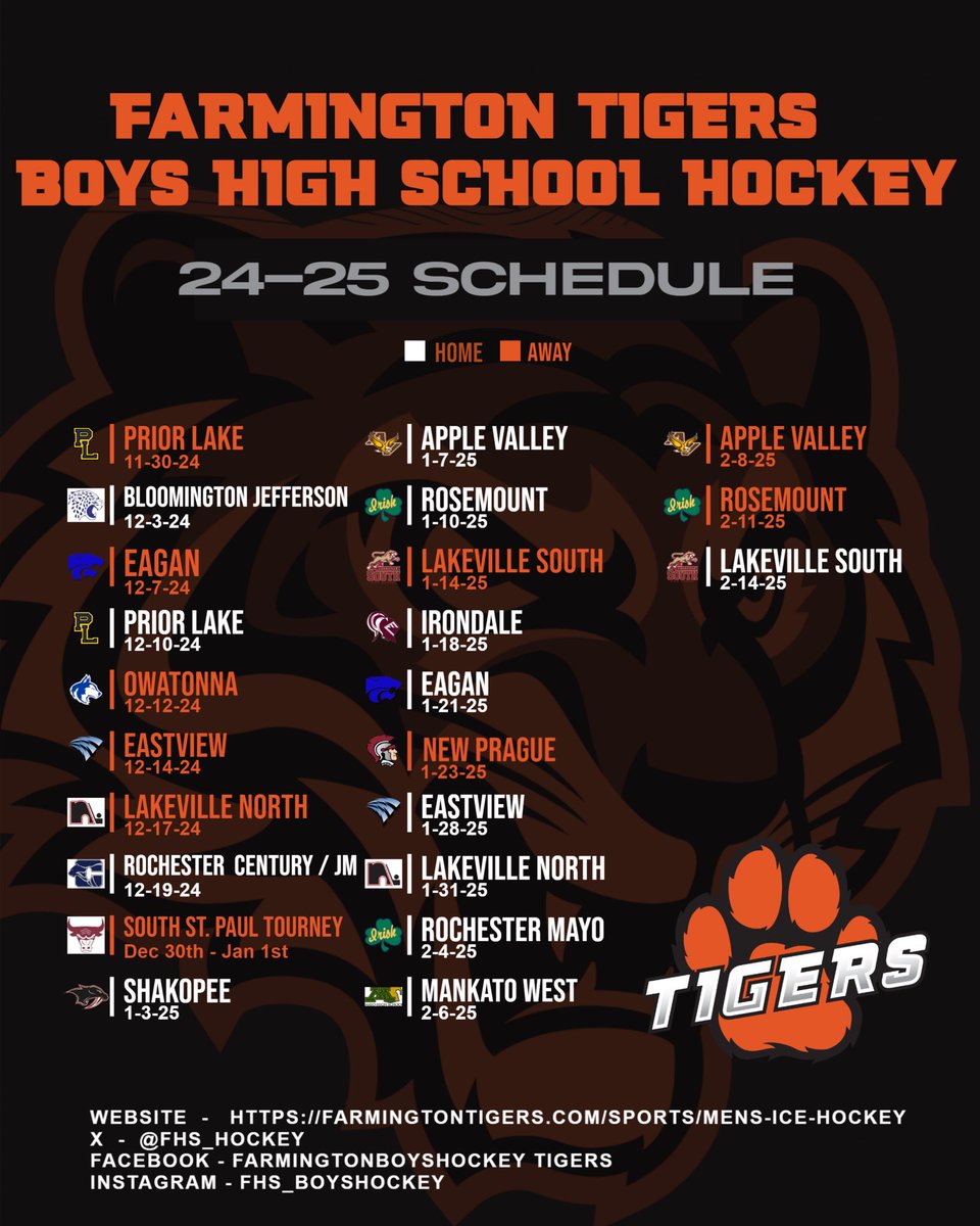 The 2024-25 Tiger Boys Hockey Schedule 🐅
