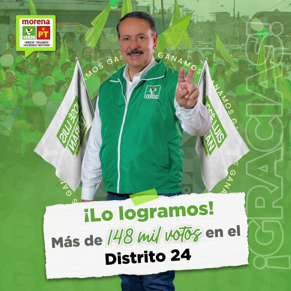 JLDuranMex's tweet photo. ¡Gracias #Naucalpan!, el #Distrito24 fue el que dio más votos a nuestra Presidenta, @ClaudiaShein, y mi diputación fue de las más votadas del país. Regresaré a nuestras comunidades con soluciones y legislación enfocada en la seguridad y el agua principalmente. #FamiliaVerde #PVEM https://t.co/A21qG8droR