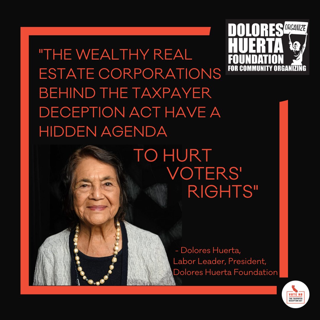 Vote NO on the Taxpayer Deception Act (@nodeceptionca) on Twitter photo Labor and civil rights icon <a href="/doloreshuerta/">Dolores Huerta</a> calling out a dangerous November ballot initiative called the Taxpayer Deception Act. Labor and civil rights icon <a href="/doloreshuerta/">Dolores Huerta</a> calling out a dangerous November ballot initiative called the Taxpayer Deception Act.