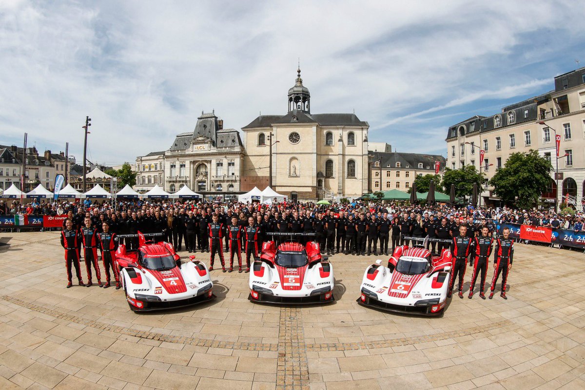 PorscheRaces's tweet photo. #LeMans24 - We are very proud to present our official @24hoursoflemans #PorschePenskeMotorsport group picture 2024! 

So many dedicated people worked so hard to bring us to this point. Thank you so much for this. Now let the race week begin!

#Raceborn https://t.co/tFxptpLeF7