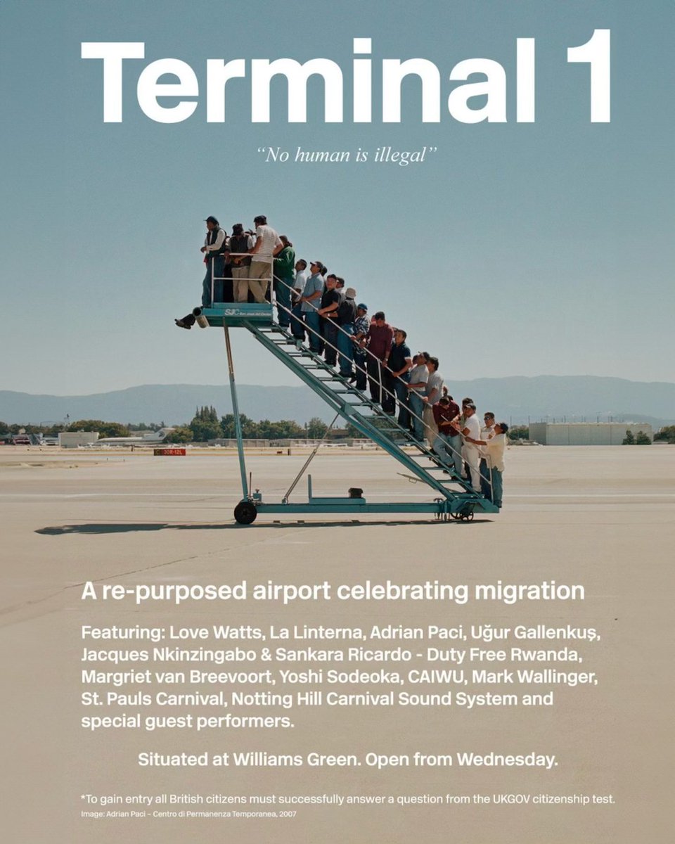 glastonbury's tweet photo. Introducing Terminal 1 - a re-purposed airport celebrating migration, situated on Williams Green https://t.co/eUkv2mSskd