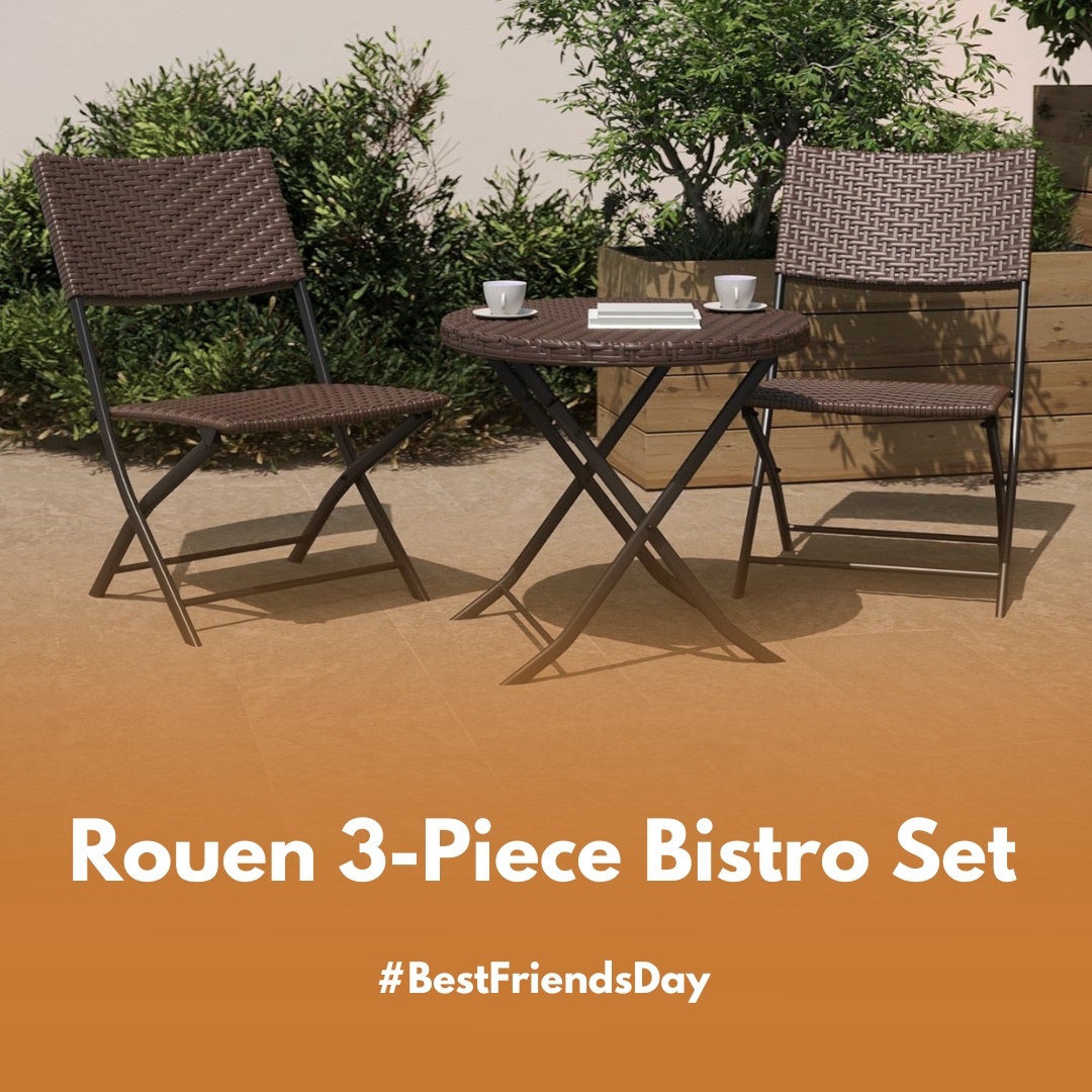 "Happy Best Friends Day! 🎉👯‍♀️ Why not celebrate with your bestie in style? Pull up a seat and enjoy #BestFriendsDay with our Rouen 3-piece bistro set.🌟✨
.
.
.
.
.
#flashfurniture #outdoorfurniture #alfresco #alfrescodining #patiofurniture #refreshforless"