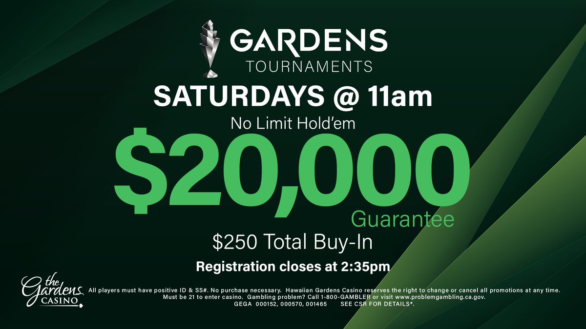 cavincasino's tweet photo. The #SaturdayStandard in #SoCal at @gardenscasino
Last week: $34,600 with over $10K Up Top!
11am start โฐ
$250 buy-in
1-Day Event
Great #ROI ๐
#Fun #Action
Come join us today if youโre not away at Poker Summer Camp ๐ https://t.co/IHuclhJOm2