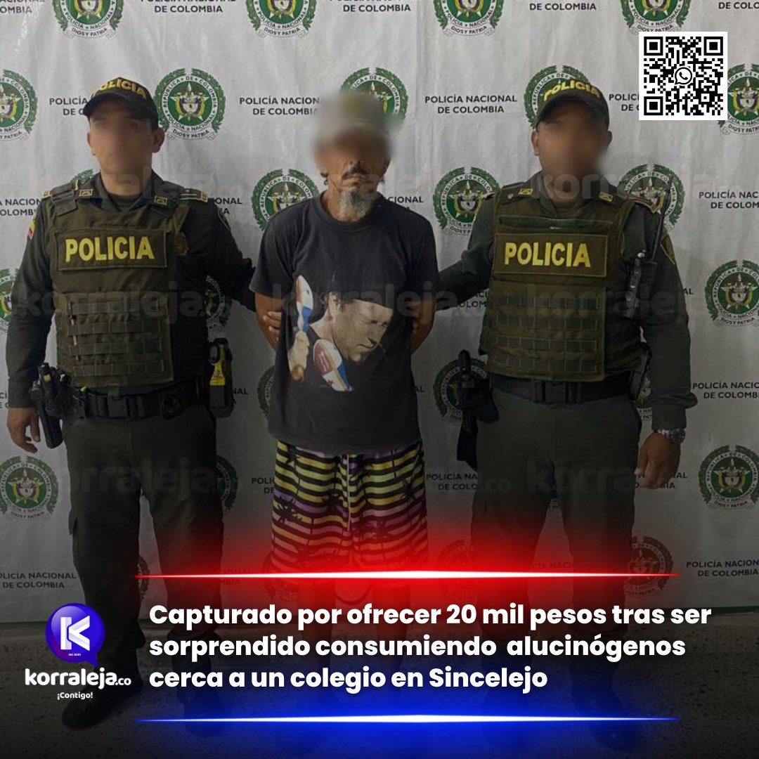 Korraleja's tweet photo. 🔵 En el barrio “Camilo Torres” de #Sincelejo, la #Policía capturó a GERMÁN EDUARDO MARTÍNEZ PÉREZ, de 46 años de edad, quien ofreció #dinero a la #patrulla de #vigilancia para que omitieran la imposición de un #comparendo por estar consumiendo sustancias #alucinógenas cerca de una institución educativa (presunto delito de #cohecho).