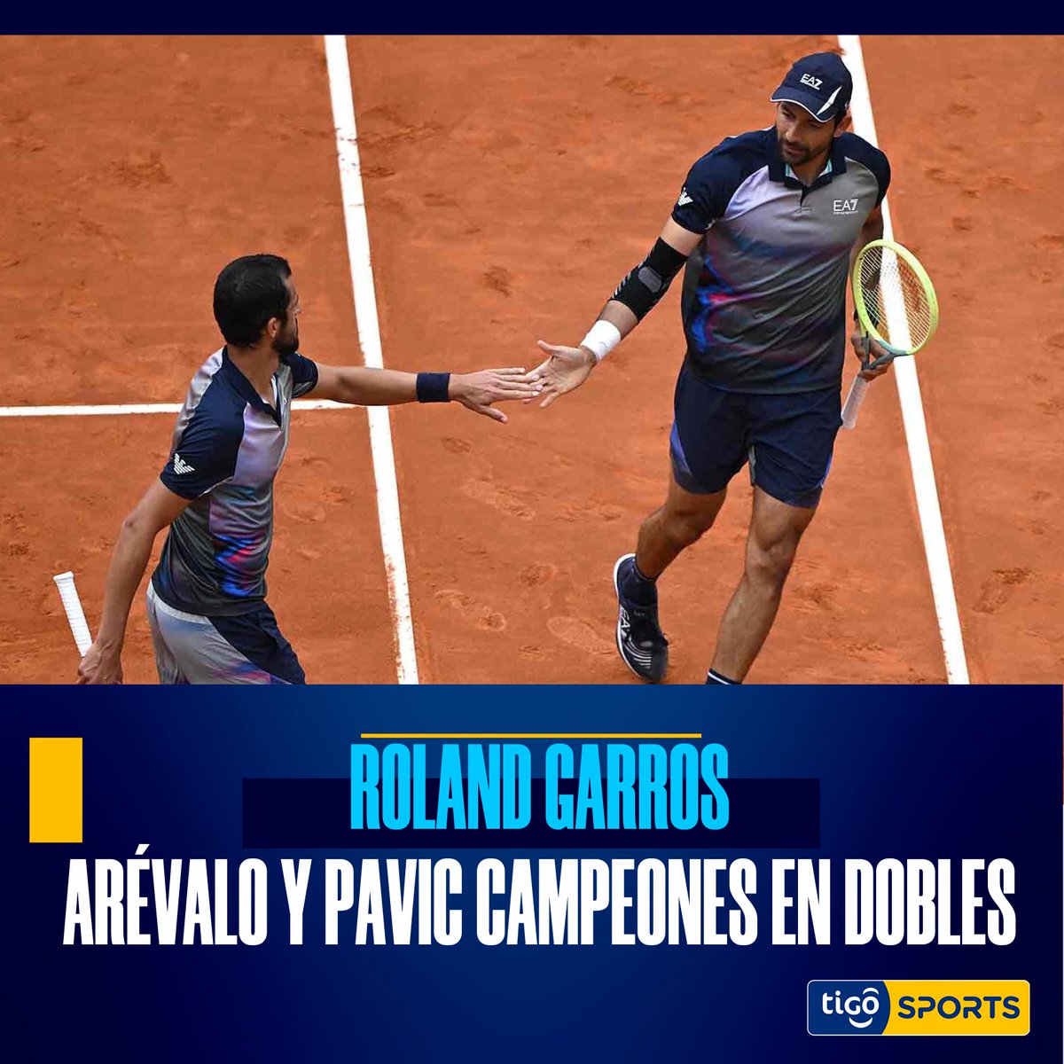 foxdeportes_sv's tweet photo. #RolandGarros | ¡ARÉVALO Y PAVIC CAMPEONES EN DOBLES! 🎾💥🏆

🏅 "Chelo" y Mate triunfaron con marcador 7️⃣-5️⃣ y 6️⃣-3️⃣ en la final contra los italianos Bolelli-Vavassori 🇮🇹 

🔝 Este es el segundo título de este Grand Slam para Arévalo, quien lo ganó en 2022 

¡FELICIDADES CAMPEÓN, orgullo salvadoreño! 🇸🇻👏