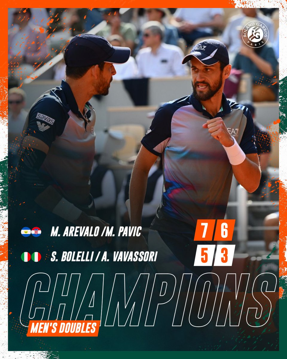 rolandgarros's tweet photo. Arevalo and Pavic secure their first Grand Slam title as a team 🏆 

#RolandGarros https://t.co/l3fb94xWQC
