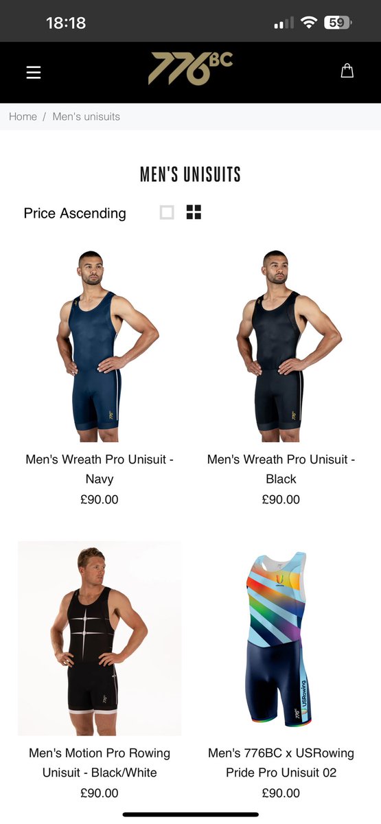 davidpeake's tweet photo. @_776BC why do your rowing suits show as £90 on the collection page but when you go to the product page they’re £110? https://t.co/yZ3GH9xDIC