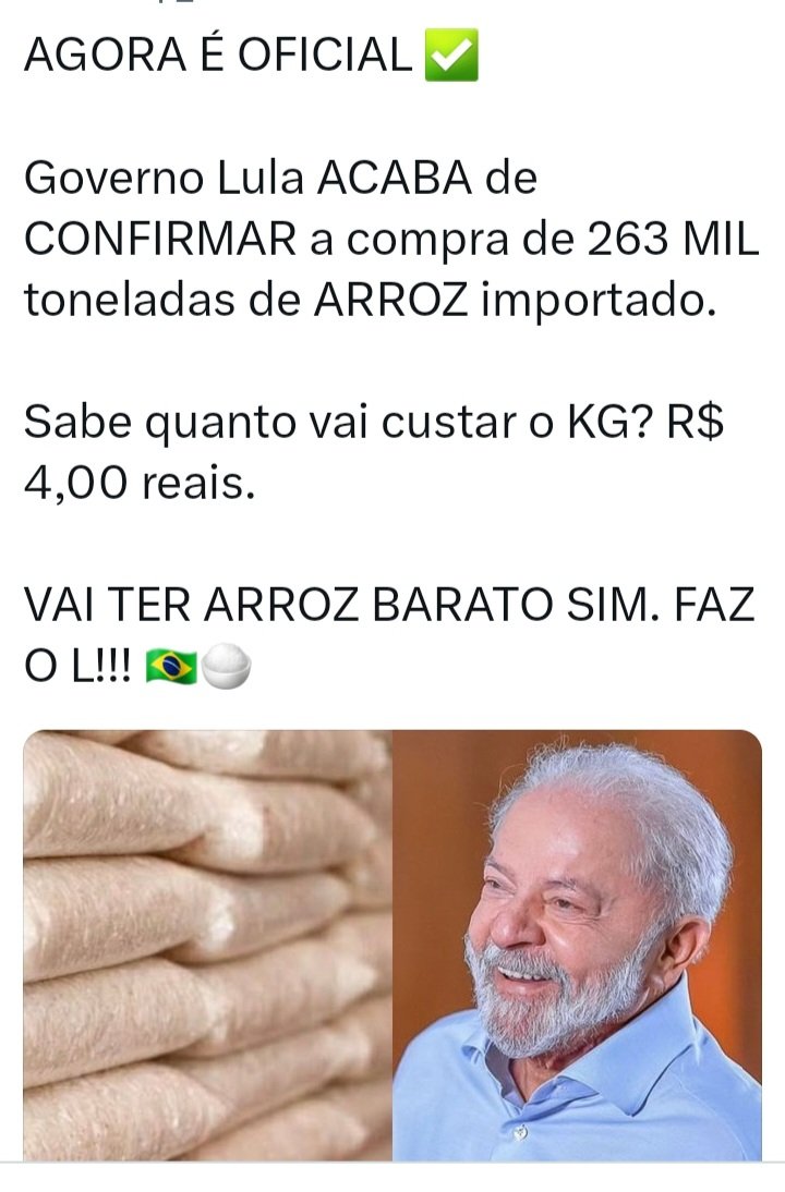 NHandebol72173's tweet photo. Deixe aqui seu agradecimento ao governo Lula 
RT por favor 
SDV https://t.co/Vwo5eIIaHs
