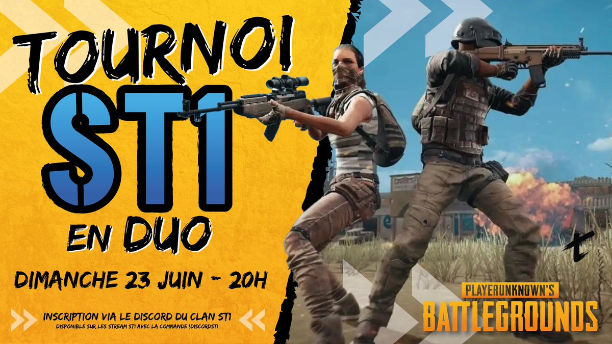 Tone (@toneeuw) on Twitter photo 🫂 PUBG vous manque ?🔫
Venez participer avec votre duo 👨👦 au 2ème tournoi "FUN" PUBG de la communauté <a href="/PUBG_FR/">PUBG: BATTLEGROUNDS France 🇫🇷</a> ST1 !
Cette soirée sera diffusée en direct sur <a href="/TwitchFR/">Twitch FR</a> et j'aurai le plaisir de retrouver <a href="/Kivvi_R6/">Kivvi</a> au cast 🙏
Pour participer, n'hésitez pas à nous contacter !📩 🫂 PUBG vous manque ?🔫
Venez participer avec votre duo 👨👦 au 2ème tournoi "FUN" PUBG de la communauté <a href="/PUBG_FR/">PUBG: BATTLEGROUNDS France 🇫🇷</a> ST1 !
Cette soirée sera diffusée en direct sur <a href="/TwitchFR/">Twitch FR</a> et j'aurai le plaisir de retrouver <a href="/Kivvi_R6/">Kivvi</a> au cast 🙏
Pour participer, n'hésitez pas à nous contacter !📩