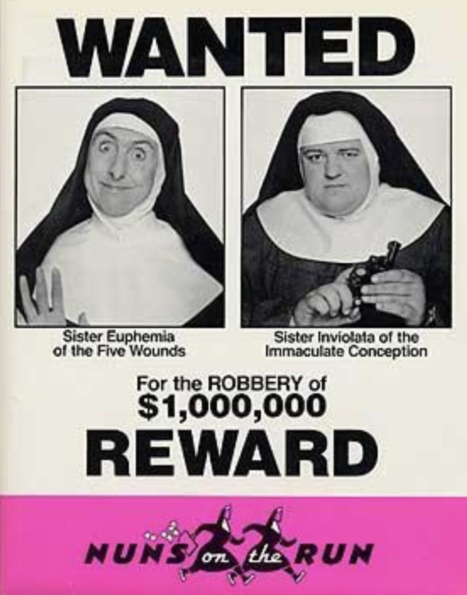 RabbitAndSnail's tweet photo. Great fun. Rewatched Nuns on the Run again today. Wonderful writing from Jonathan Lynn and the perfect cast, @EricIdle, late great #RoibieColtrane, #CamilleCoduri, and so many more. Loved it. https://t.co/hmX8sJarDN