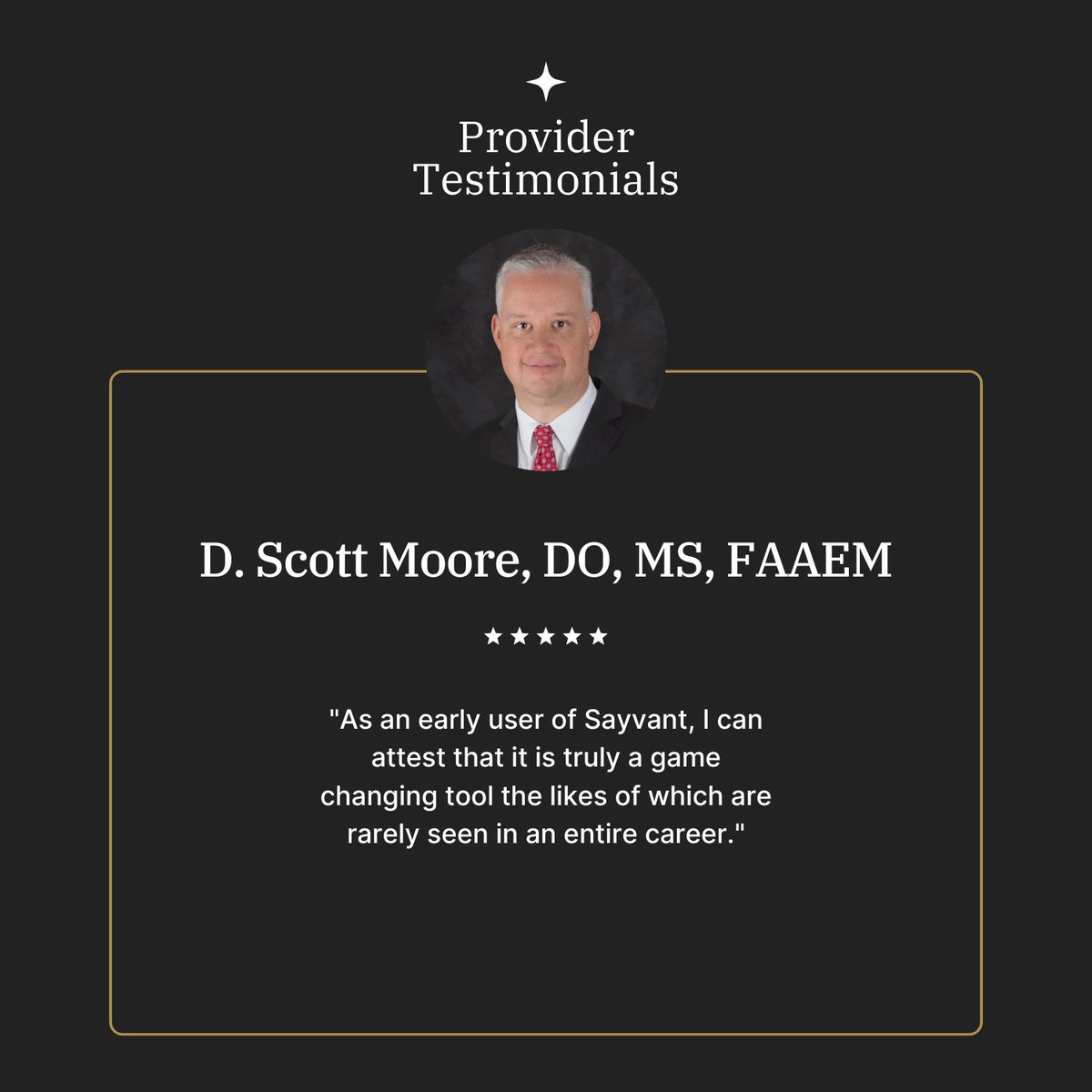 sayvant_com's tweet photo. "As an early user of Sayvant, I can attest that it is truly a game changing tool the likes of which are rarely seen in an entire career." - Dr. Moore, Emergency Medicine Physician. We love hearing how Sayvant is making a difference! 🏥 ⚕ #healthtech #futureofhealthcare https://t.co/efTyDcWtiX