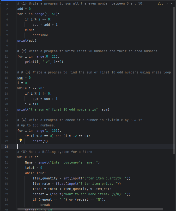 pratham_kshk's tweet photo. 🌟 Day 2 of My Python Journey! 🌟
Learned about:
- Loops (for, while, while True)
- Nested loops
- For loop with conditionals
- Break &amp; continue

Excited to share more updates and programs! 🧠💻 #PythonLearning #CodingJourney #DailyProgress #pythonprogramming  #DataScientists https://t.co/20DFOrwoc3