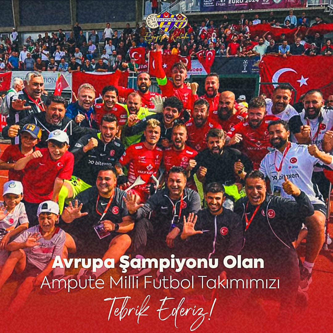 eyupsporkulubu's tweet photo. Helal olsun size! 💪

🇹🇷 Avrupa Ampute Futbol Şampiyonası'nda İspanya'ya yenerek 3. kez Avrupa şampiyonu olan Ampute Milli Takımımızı tebrik ederiz. https://t.co/Qd3UOeZ1qw
