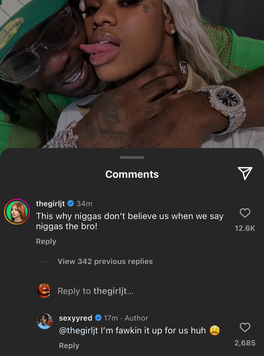 SleezeJT's tweet photo. JT &amp; Sexyy Red via IG Comments 😂😍 https://t.co/GOPevtdg9i