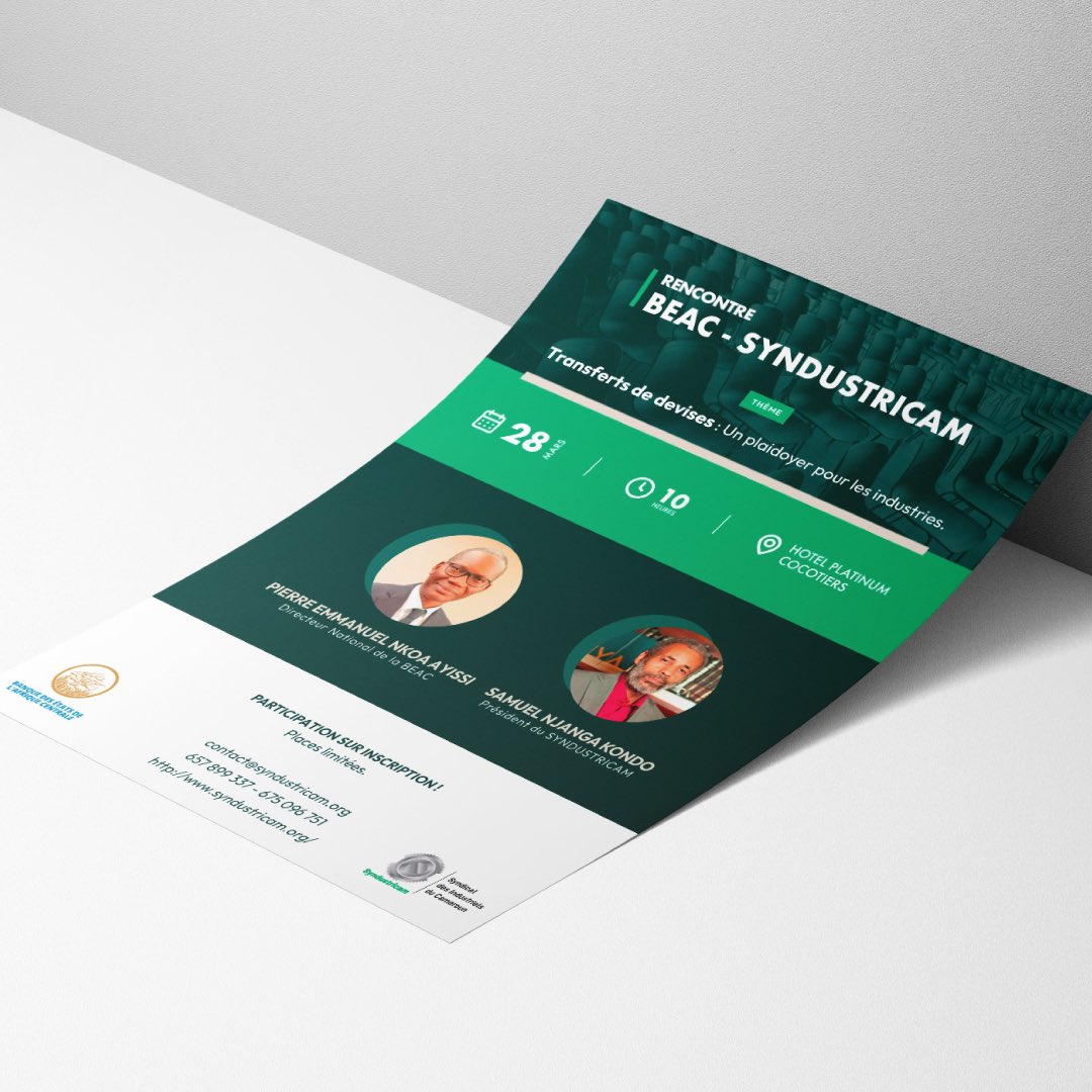 finkeo_studio's tweet photo. Supports visuels pour la rencontre entre Le Syndustricam &amp; La BEAC - Design Graphique &amp; Print

Client - Syndustricam

#creativestudio #douala #graphicdesign #print #event #canoneos #canoneosr #adobe #photoshop #illustrator #creativestudio" https://t.co/BQG84QXr2D