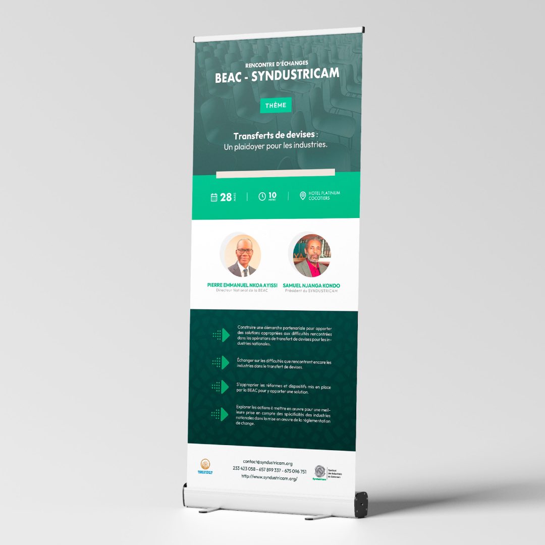 finkeo_studio's tweet photo. Supports visuels pour la rencontre entre Le Syndustricam &amp; La BEAC - Design Graphique &amp; Print

Client - Syndustricam

#creativestudio #douala #graphicdesign #print #event #canoneos #canoneosr #adobe #photoshop #illustrator #creativestudio" https://t.co/BQG84QXr2D