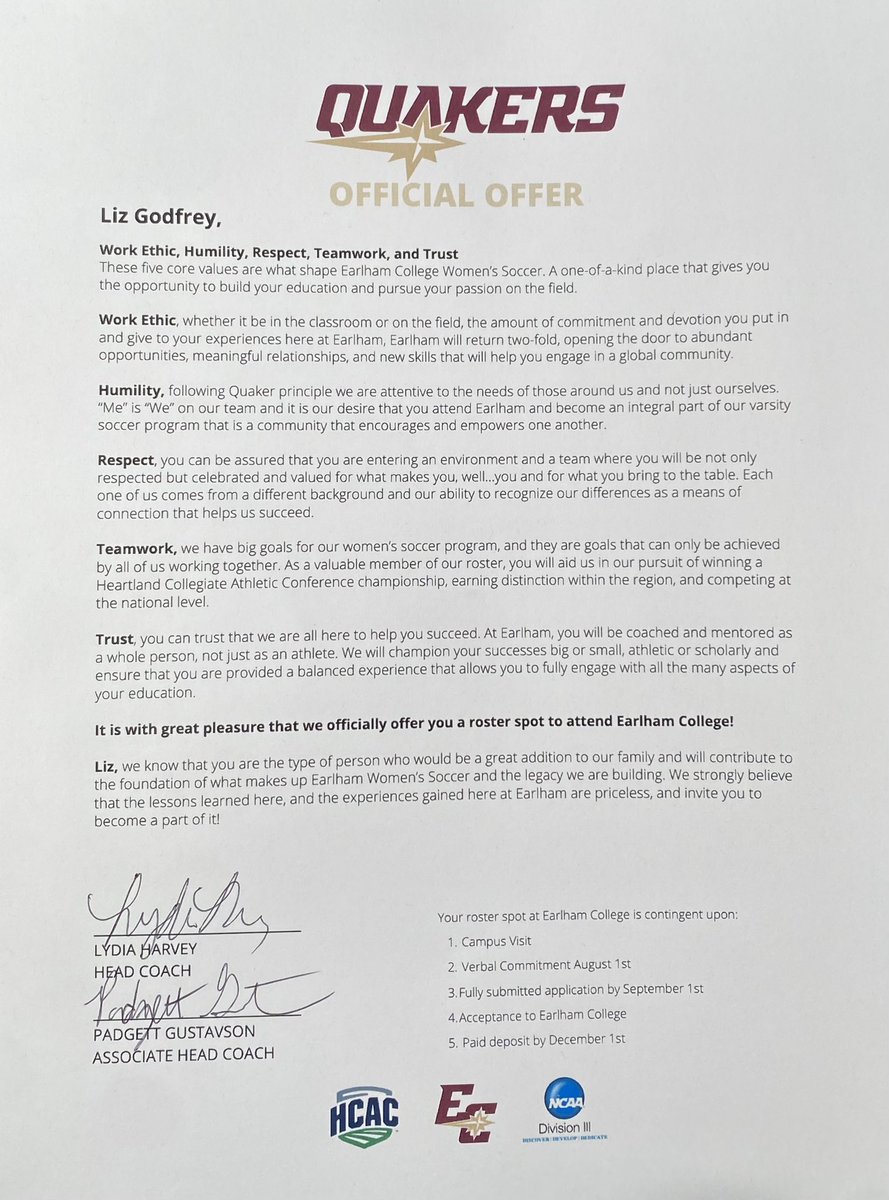 I had a great time today at the Earlham Soccer Camp! Along with that I’m very blessed to announce I have received an offer to continue my academic and athletic career at Earlham. Thank you to the coaches for this opportunity! <a href="/Oak_soccer/">Oak Hill Girls Soccer</a>