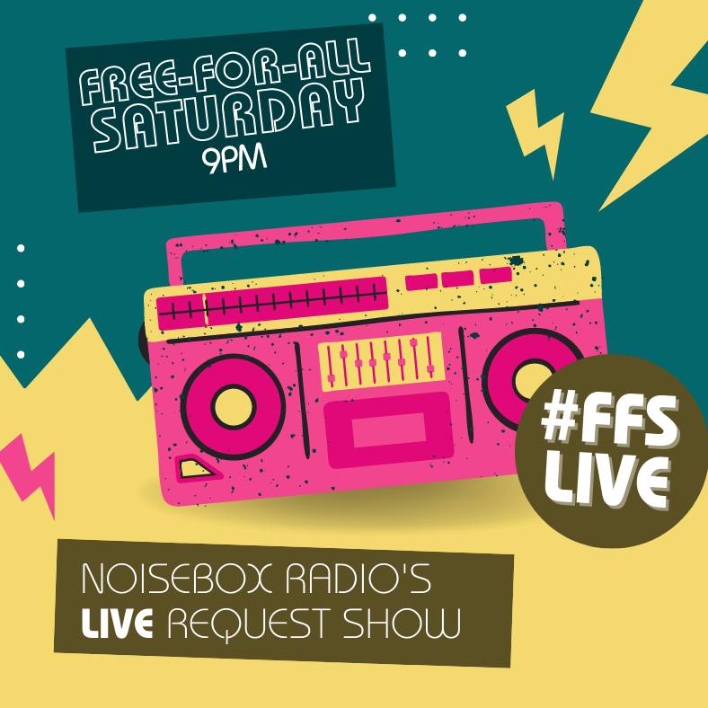 NoiseBoxRadioUK's tweet photo. Saturday night on #NoiseboxRadio means a visit to Maysiebug's Disco Toilet at 7pm, then at 9 Colm is in charge of #FFSLive and wants your requests for songs to do with books. Submit your requests on Discord: https://t.co/9adlw2JKE0 https://t.co/ogJuvvGQFA