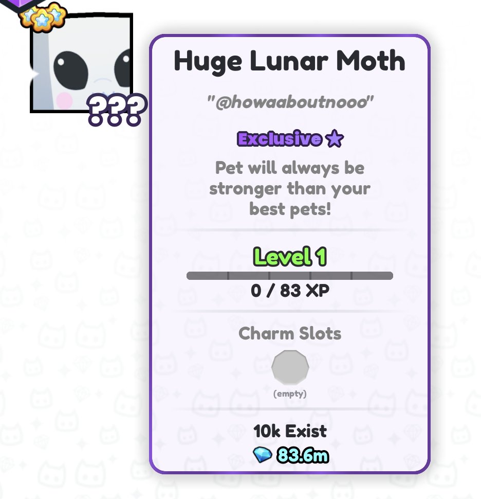 howaaboutnooo's tweet photo. 🎉 DAILY GIVEAWAYS - Day 193 🎉
🔥 HUGE Lunar Moth! 🔥

Requirements:
🤝 follow me
❤️ & 🔁 like & RT
💬 reply w/ ur username

giveaway ends in 48 hours! good luck! 🎉
#ROBLOX #PetSimulator99 #PetSim99 #PS99 #PetSimulator #PetSimulator99Giveaways
