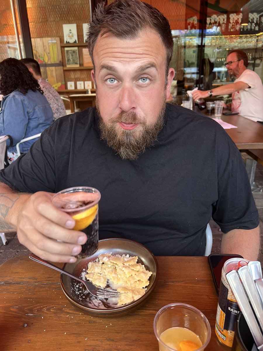 IainDale's tweet photo. Outside Wembley Area having some pasta with #moredan @danielbryce. The menus arrive…
Dan: Iain, what’s ravioli?
Honestly, the young people of today. Dan is 32. https://t.co/6j3c9IVjK5