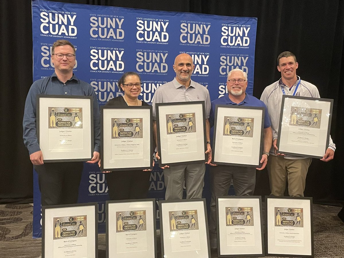 Congratulations to the <a href="/ualbany/">University at Albany</a> Advancement and Communications teams whose work was recognized with 10 <a href="/SUNYCUAD/">SUNYCUAD</a> awards during the #SUNYCUAD 2024 Conference in Hauppauge, NY, and congratulations to all the winners! 🏆🍾 🎉