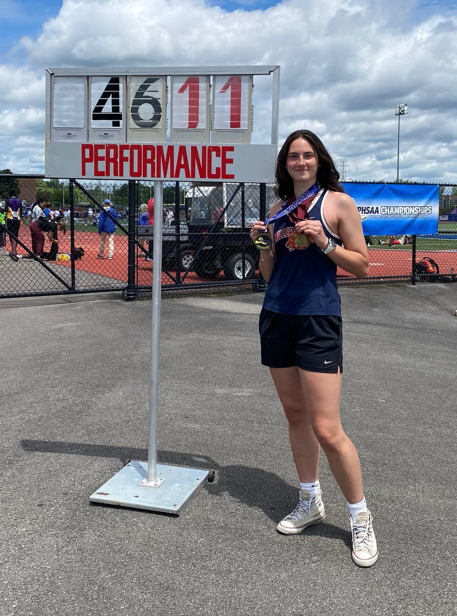MP_PanthersAD's tweet photo. Congratulations Jillian Scully (MPHS 2025), on an impressive double-double! NYSPHSAA and NYS Federation Champion in BOTH discus &amp; shotput, with a new PR in shot! https://t.co/4QQKYFHs9o