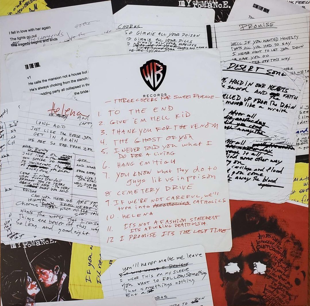 Track list and lyric sheets handwritten by <a href="/gerardway/">Gerard Way</a> from the Three Cheers for Sweet Revenge 2008 vinyl release 🩸 #Revenge20 

#mychemicalromance #threecheersforsweetrevenge