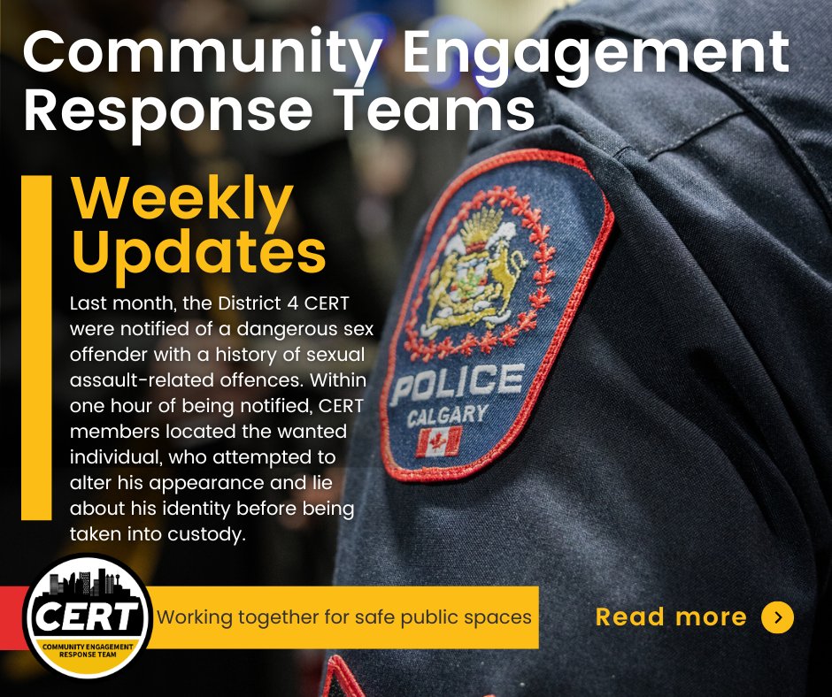 CalgaryPolice's tweet photo. ⚫ CERT UPDATE ⚫
While the CERTs work to build relationships with local communities & proactively address concerns & crime trends, they also assist with investigative duties including locating people who are wanted on warrants for dangerous offences.
#CERTsafe https://t.co/YPECWV1KmA